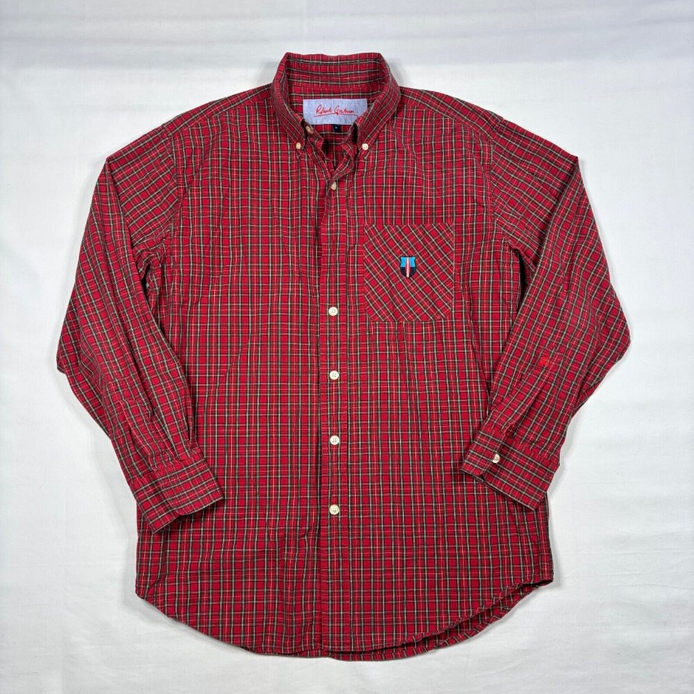 Robert Graham Men's Medium Red Plaid Button Down Shirt Long Sleeve L/S Cotton